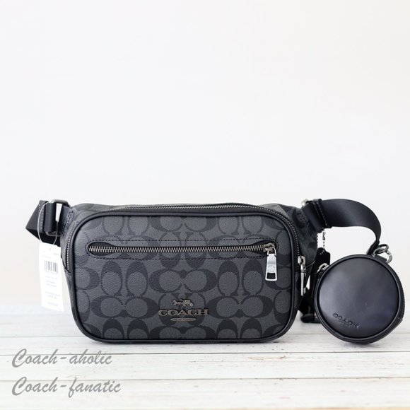 NWT Coach Elias Belt Bag In Signature Canvas Gunmetal/Charcoal - Picture 1 of 13